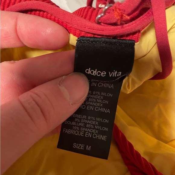 Dolce Vita Red plunge ribbed one piece swimsuit - Picture 3 of 3